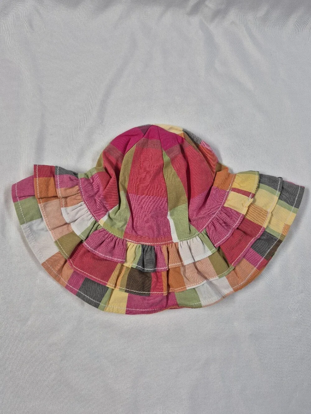 Gymboree Toddler Girls Plaid Ruffle Sun Hat Multicolor Beach Bucket Hat 12-24 mo